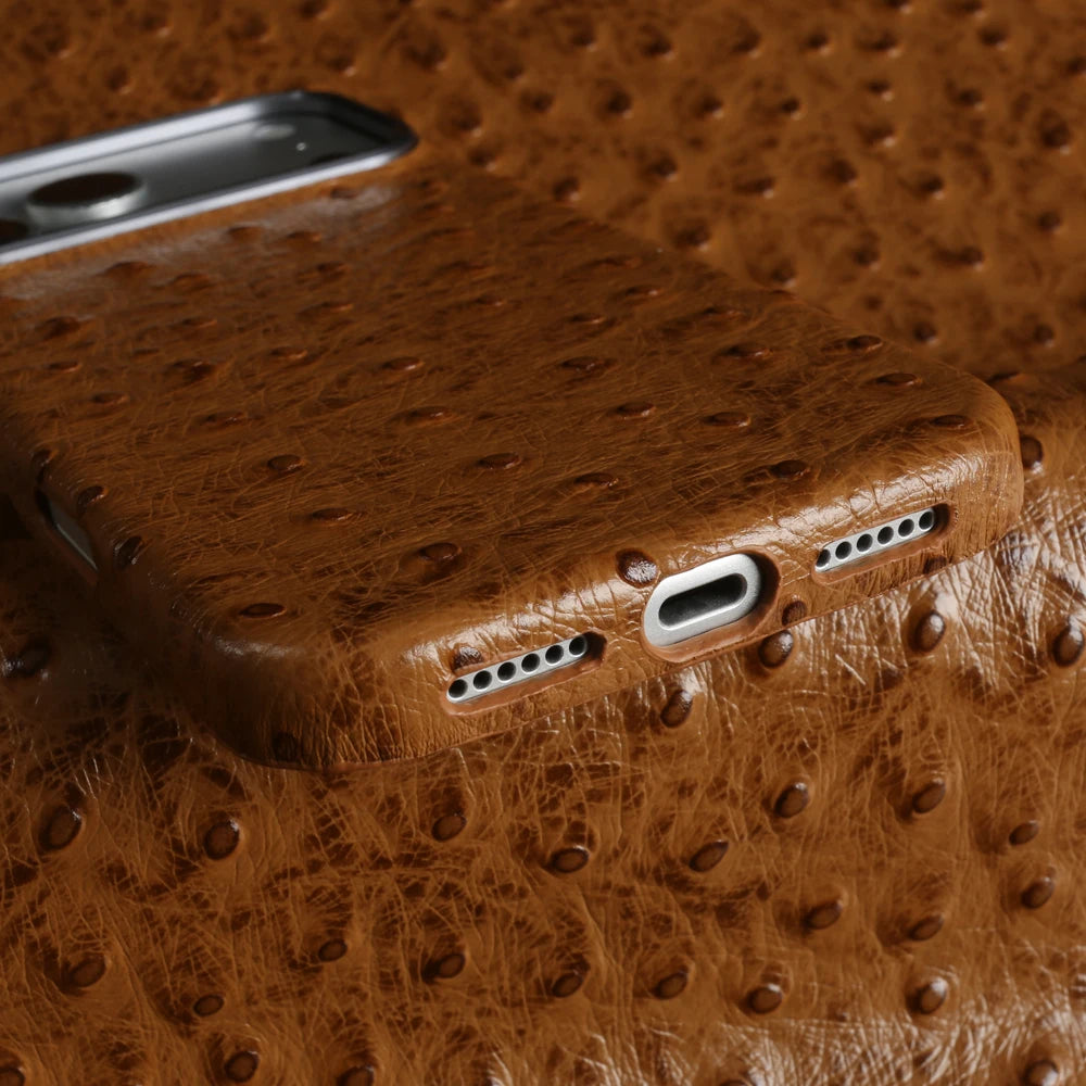Ostrich Genuine Leather Case for Iphone 18,17,16,15,14,13 pro max/air.