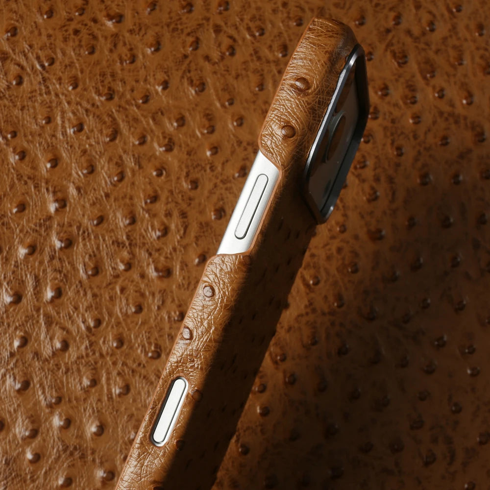 Ostrich Genuine Leather Case for Iphone 18,17,16,15,14,13 pro max/air.