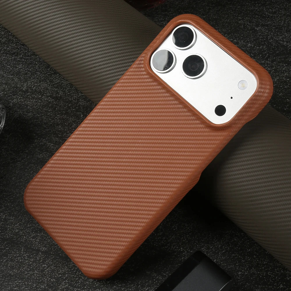 Carbon Fiber Weave Pattern Genuine Leather Case for IPhone 18,17,16,15,14 pro max