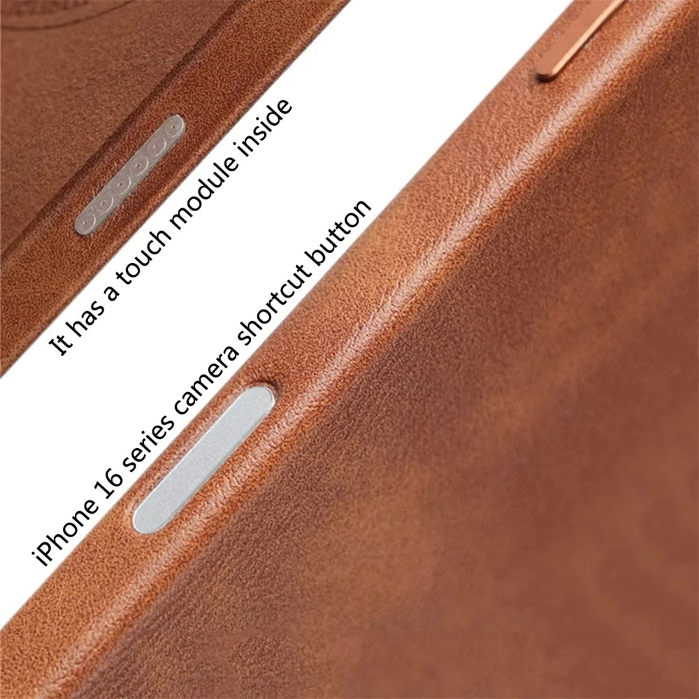 Luxury Business Retro Leather Magnetic Case For iPhone 18 17 Pro Max 16 Plus 15 14 13
