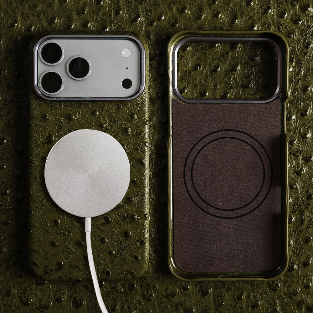 Ostrich Genuine Leather Case for Iphone 18,17,16,15,14,13 pro max/air.