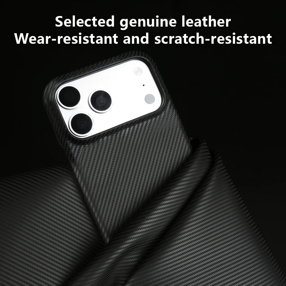 Carbon Fiber Weave Pattern Genuine Leather Case for IPhone 18,17,16,15,14 pro max