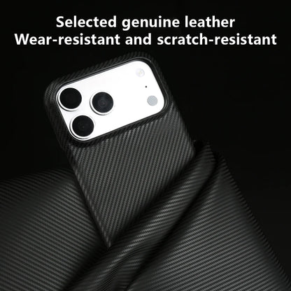 Carbon Fiber Weave Pattern Genuine Leather Case for IPhone 18,17,16,15,14 pro max