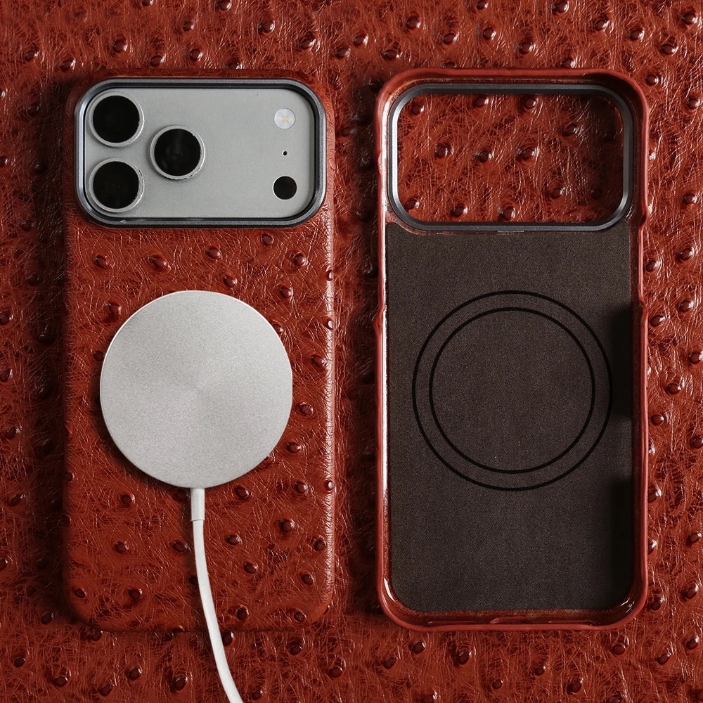 Ostrich Genuine Leather Case for Iphone 18,17,16,15,14,13 pro max/air.